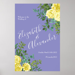 Poster Casamento Floral Rosa Azul Amarelo-Claro e Periwin