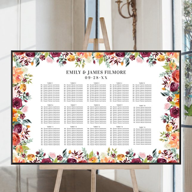 Poster Casamento Floral Rosa Borgonha Rústico no Outono A (Criador carregado)