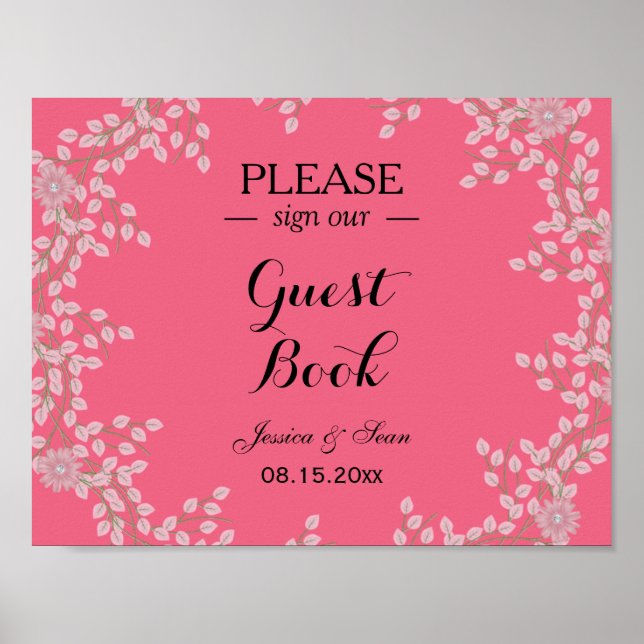 Póster Casamento Floral Rosa Chic e Pérolas (Frente)