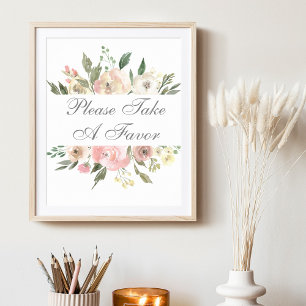 Poster Casamento Floral Rosa Elegante Tome um Favor
