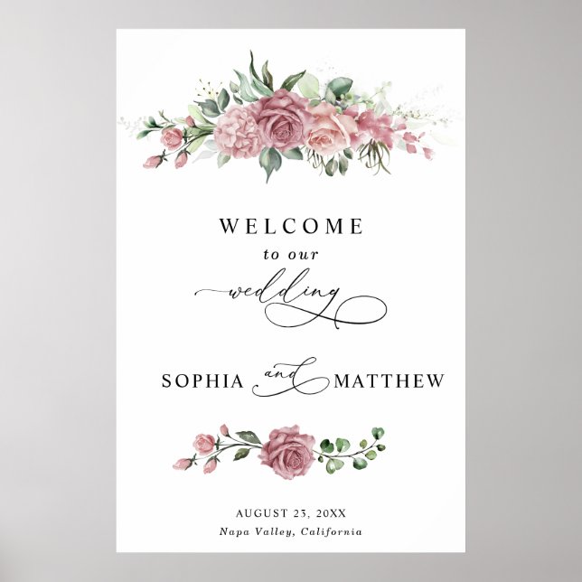 Poster Casamento Floral Rosa Empoeirado  (Frente)
