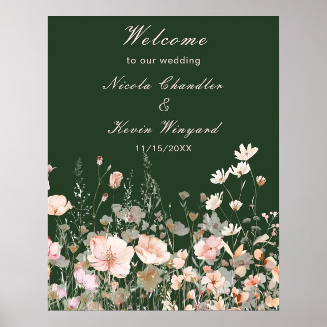 Poster Casamento Floral Rosa Rosa-Blush Primavera (Frente)