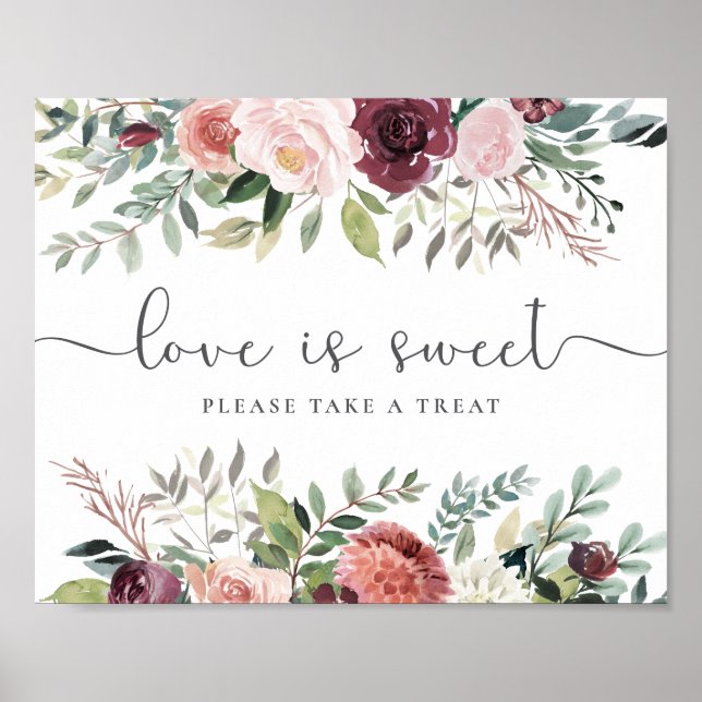 Poster Casamento Floral Rosa-Rosa-Rosa-Blush-Charm-Burgun (Frente)