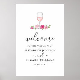 Poster Casamento floral rosa. Rosas e roteiro de vinho be