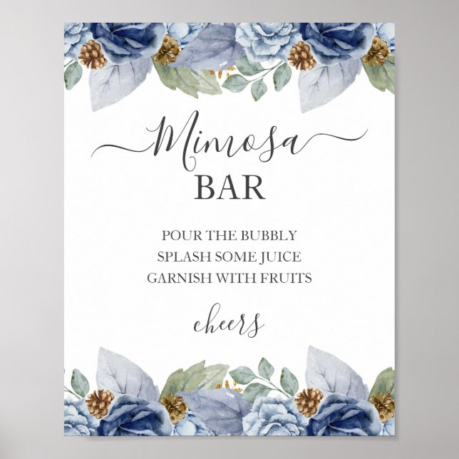 Poster Casamento Floral Rustic Blue Winter (Frente)