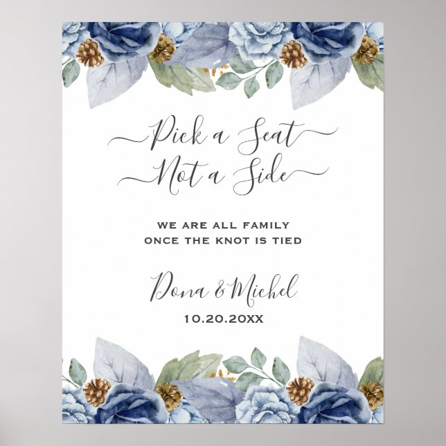 Poster Casamento Floral Rustic Blue Winter (Frente)