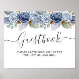 Poster Casamento Floral Rustic Blue Winter
