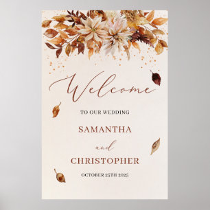 Poster Casamento floral Rustic Fall e Autumn bem-vindo