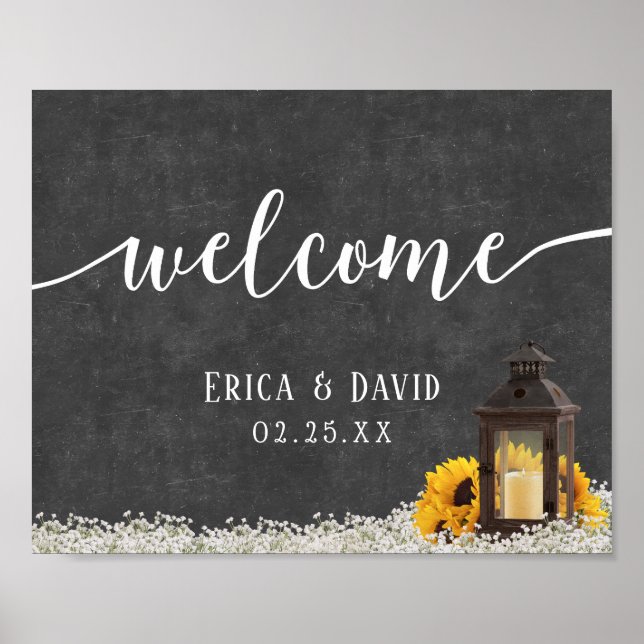 Poster Casamento Floral Rustic Lantern Country Bem-Vindo (Frente)