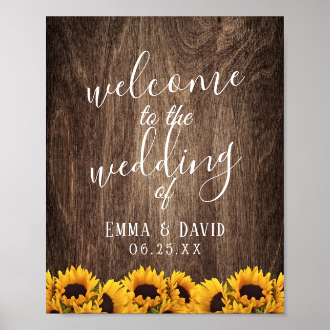 Poster Casamento Floral Rustic Sunflower Country Bem-Vind (Frente)