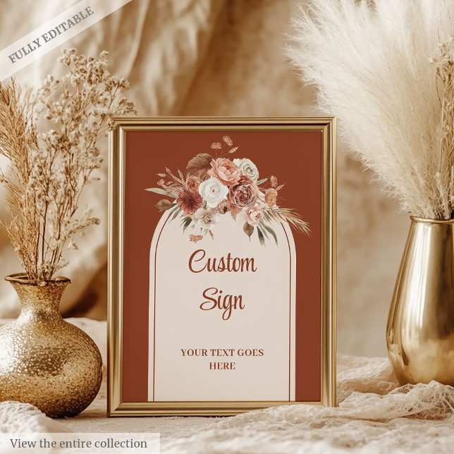 Poster Casamento Floral Rustic Terracotta Pampas Sage Boh (Rustic Terracotta Pampas Sage Boho Floral Wedding Poster)