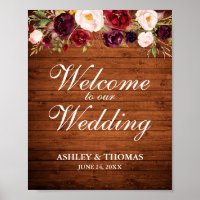 Casamento Floral Rustic Wood Burgundy Bem-Vindo