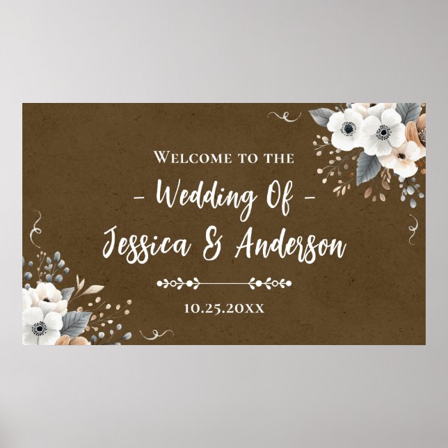 Poster Casamento Floral Rústico Textura de Papel Kraft Fa (Frente)