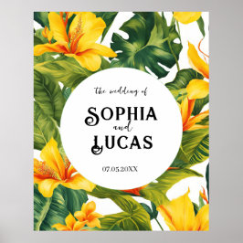 Poster Casamento Floral Tropical Amarelo