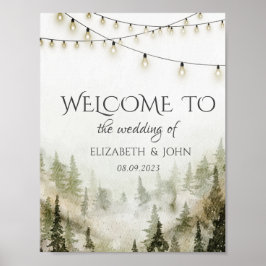 Poster Casamento Floresta,Floresta,Pinhos,Luzes de Corda