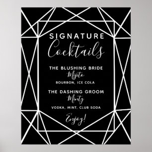 Poster Casamento geométrico do sinal do bar do cocktail