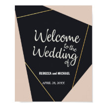 Casamento geométrico preto-rosa e dourado