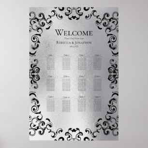 Poster Casamento Gótico com Redemoinho Prateado e Preto
