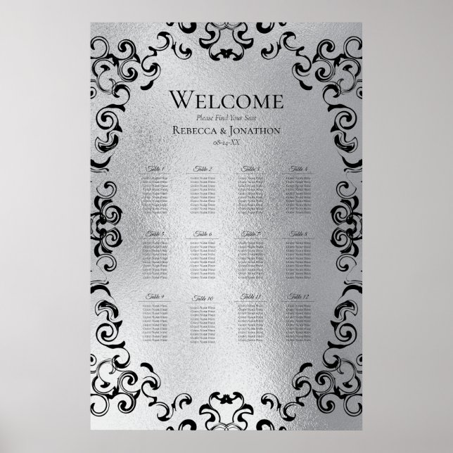 Poster Casamento Gótico com Redemoinho Prateado e Preto (Frente)