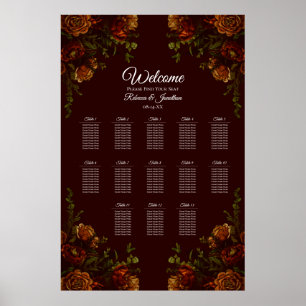 Poster Casamento Gótico Fall Maroon Laranja Russo