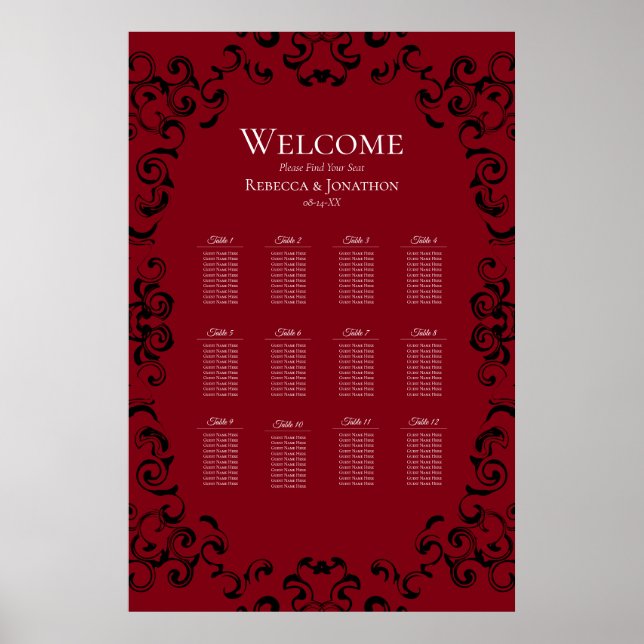 Poster Casamento Gótico Vermelho e Negro (Frente)
