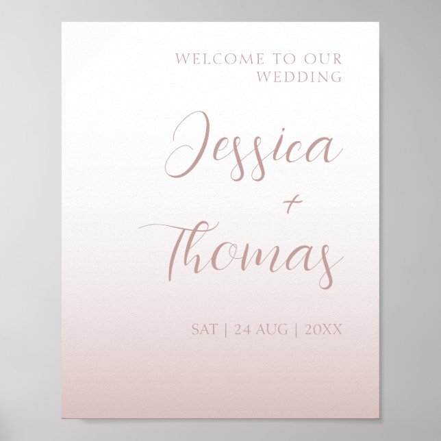 Poster Casamento Gradiente Rosa Dourado Caligrafia Elegan (Frente)