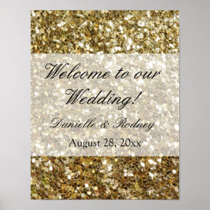 Poster Casamento Impresso com Glitter Dourado Elegante