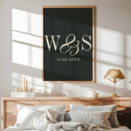 Poster Casamento iniciais casal ébano elegante