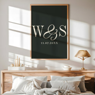 Poster Casamento iniciais casal ébano elegante