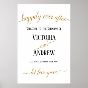 Poster Casamento Minimalista com Letra Dourada Moderna