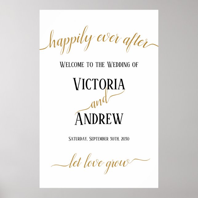 Poster Casamento Minimalista com Letra Dourada Moderna (Frente)