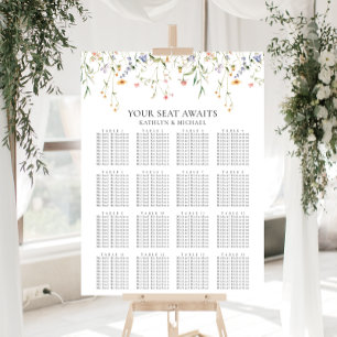 Poster Casamento Minimalista de Flor Selvagem 16 Assentos