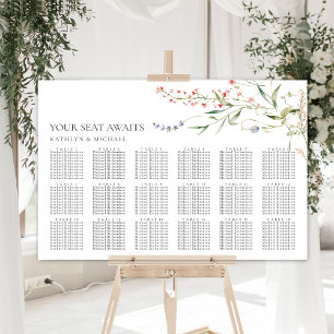 Poster Casamento Minimalista de Flor Selvagem 18 Assentos