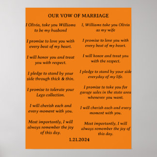 POSTER CASAMENTO MINIMALISTA MODERNO VOWS BRIDE & GROOM