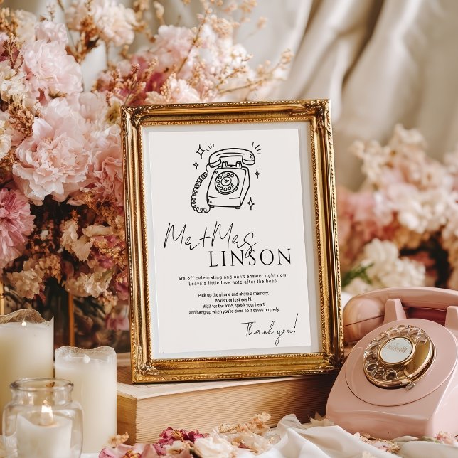 Poster Casamento mínimo de livros de convidados de áudio  (Minimal Black Voicemail Audio Guestbook Wedding)