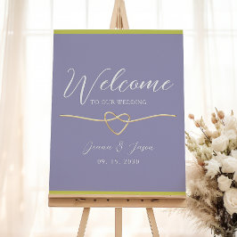 Poster Casamento Moderno Bem-vindo Roxo Verde