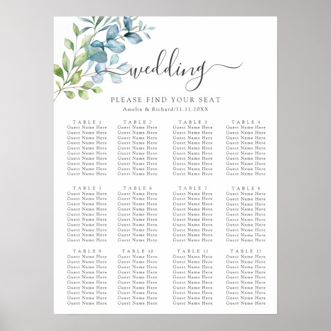 Poster Casamento Moderno com Eucalipto em Aquarela (Frente)