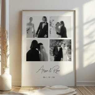 Poster Casamento Moderno Personalizado de Colagem de 4 Fo