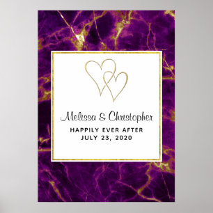 Poster Casamento Moderno Roxo e Dourado Abstrato Marble