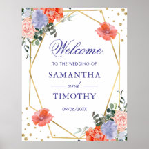 Casamento Moldura Dourada Flores de Verão Aquarela