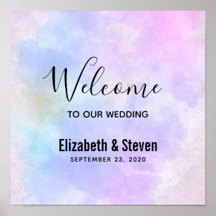 Poster Casamento na moda Púrpura, Cor Azul, De Água
