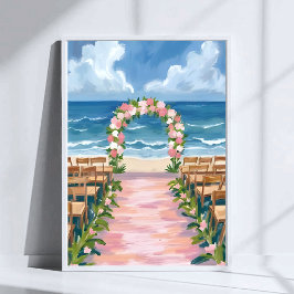 Poster Casamento na Praia Corredor Floral Aquarela