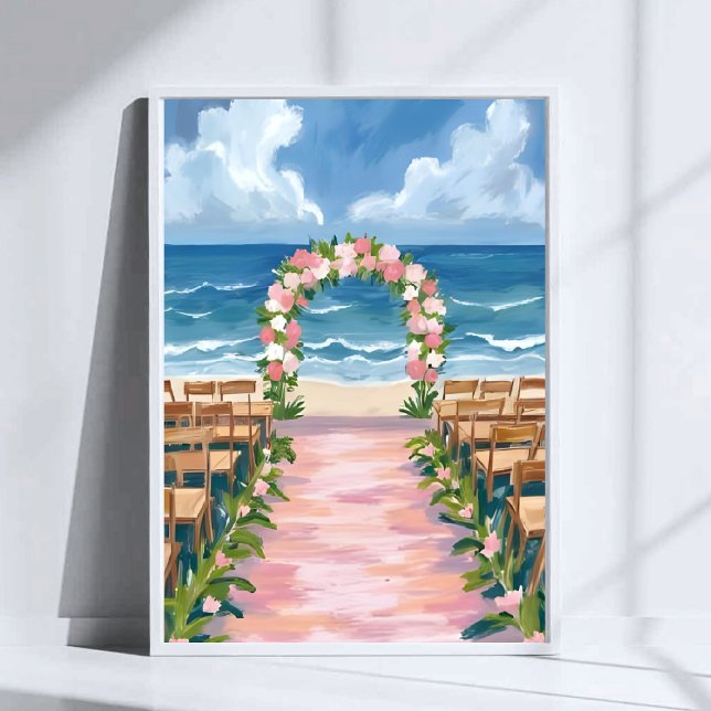 Poster Casamento na Praia Corredor Floral Aquarela (Criador carregado)