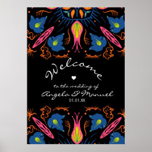 Poster Casamento Negro Floral do Elefante Indiano