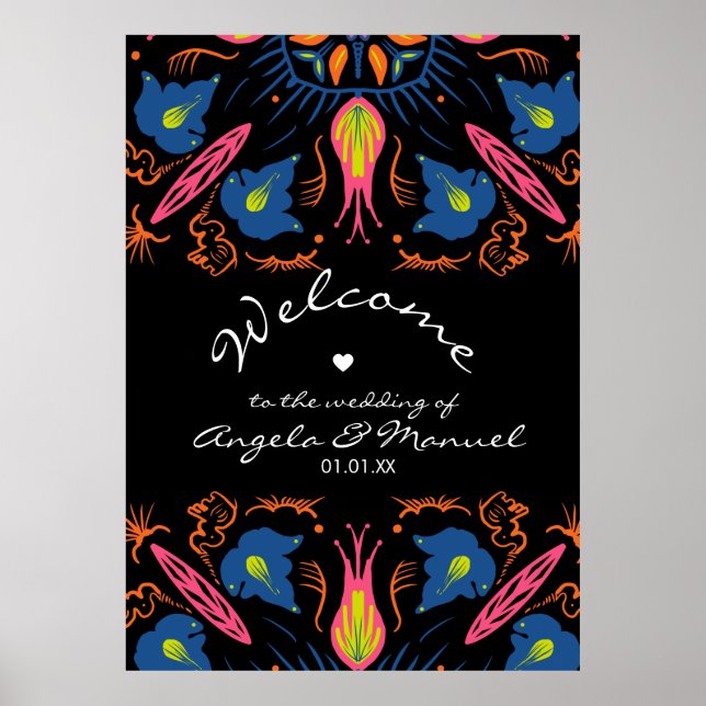 Poster Casamento Negro Floral do Elefante Indiano (Frente)