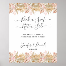 Poster Casamento Neutro de Palma e Flor de Pampas