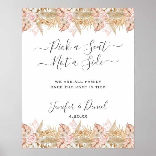 Poster Casamento Neutro de Palma e Flor de Pampas (Frente)