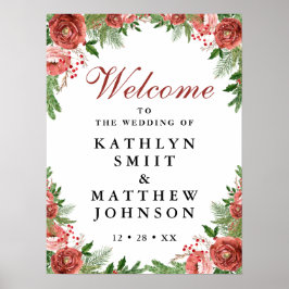 Poster Casamento no inverno de Folhagem Floral de Natal B