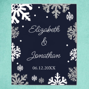 Poster Casamento no inverno marinho Azul Flocos de Neve