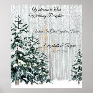 Poster Casamento no inverno Pine Trees Snow Sparkle Stars